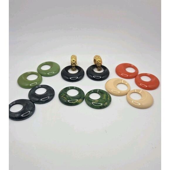 Vintage Kenneth Jay Lane Interchangeable Hoop Earrings Set – Gold Clip-On... - Picture 1 of 8